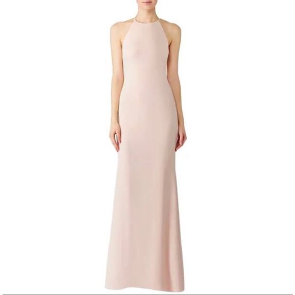 Badgley Mischka Blush Halter Odessa Zip Up Back Gown Dress Size 18 - Picture 1 of 16